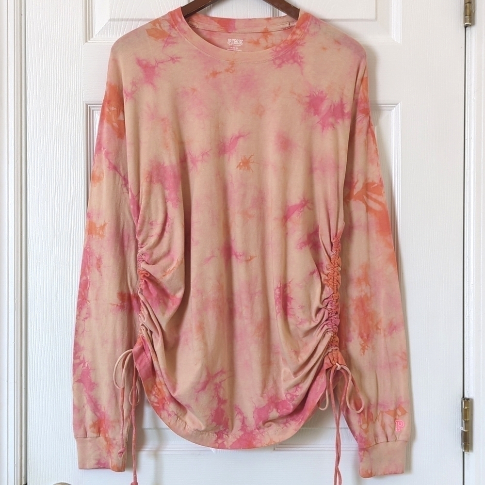 Pink Victoria's Secret Campus Tie Dyed Cinched Side Long Sleeve Crewneck Tee M